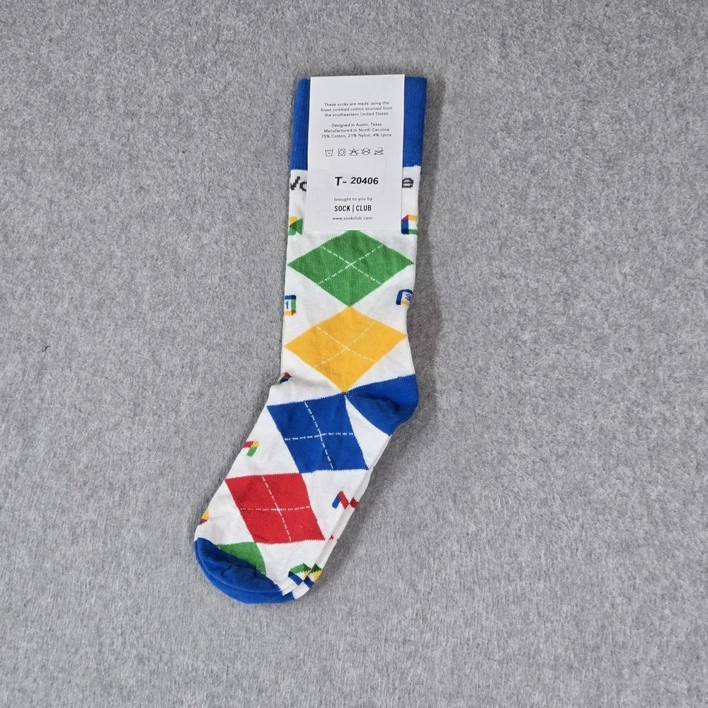 Sock Club Men Socks OS Blue Google Yellow Green Diamond‎ 2 Pairs NWT